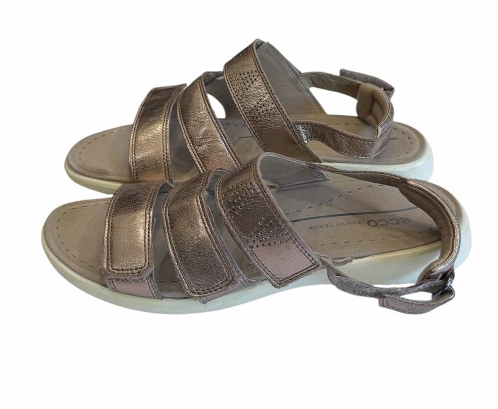 ECCO Soft 5 Women's Sandals Size 41 Rose Gold Leather 3 Strap Comfort US 10